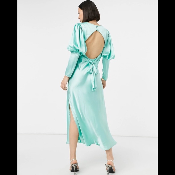 NWOT ASOS Design mint green cocktail midi dress, silky polysester, size 4 - Picture 3 of 9